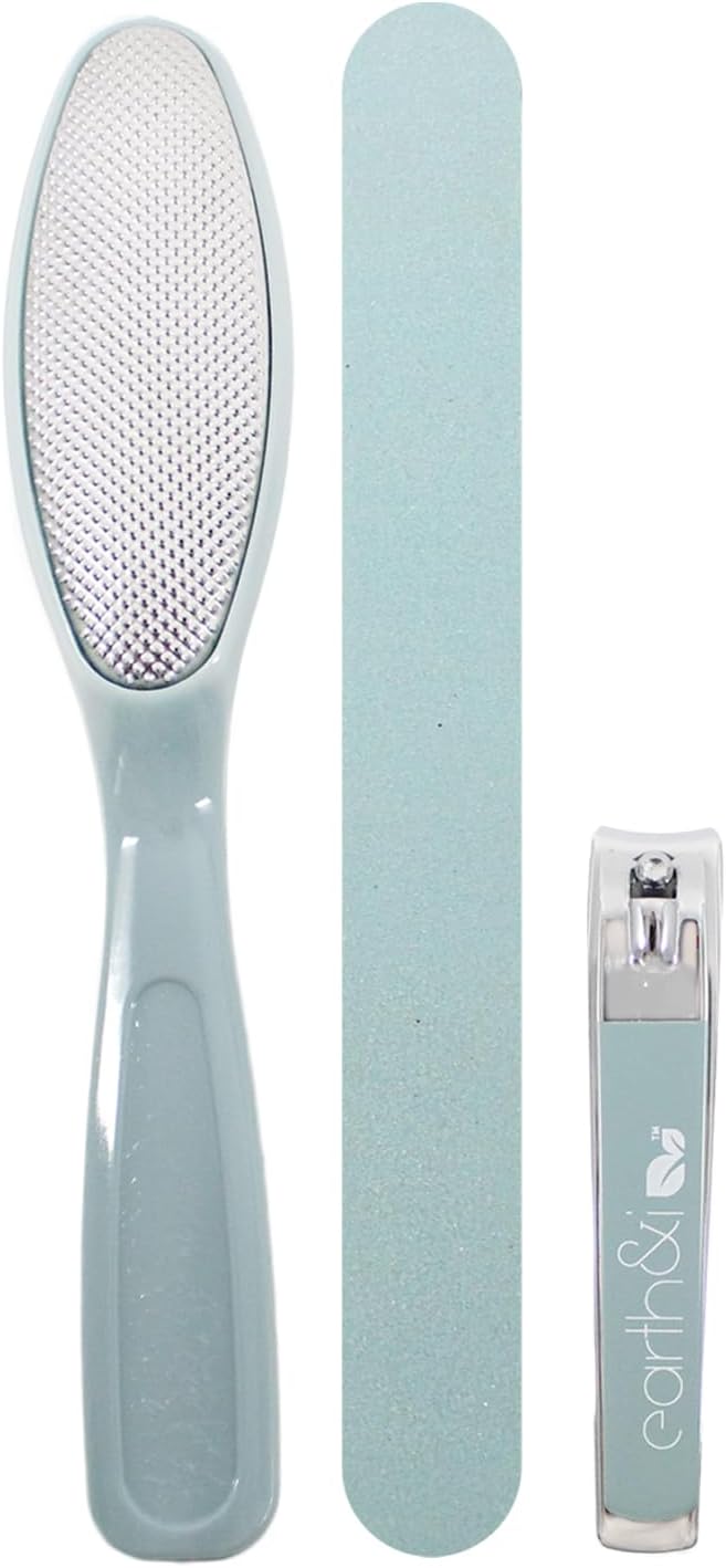 Earth & I - 3 pc Manicure Pedicure Set: Large Nail Clipper, Callus Remover & Contour File, Stainless Steel Nail & Foot Care Kit for Men & Women, at Home Mani-Pedi Kit, Travel-Friendly Nail Care Tools