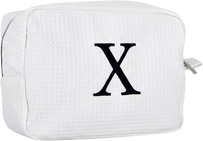 Personalized White Waffle Makeup Bag,Custom Embroidered Initial Cosmetic Pouch for Women,Monogrammed Cosmetic Case,Bridesmaid Gifts (X)