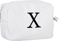 Personalized White Waffle Makeup Bag,Custom Embroidered Initial Cosmetic Pouch for Women,Monogrammed Cosmetic Case,Bridesmaid Gifts (X)