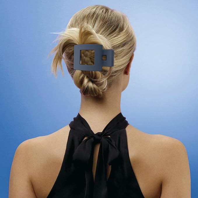 Velscrun Flat Hair Clips for Women Girls, Matte Lay Flat Claw Clips, Strong Hold Large Hair Clip for Thick or Thin Hair, French Duck Billed Hair Jaw Claw Clip, Non Slip Grip for Daily Styling Blue