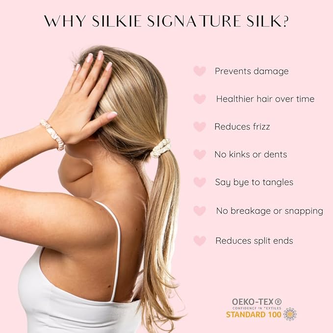 SILKIE x4 Set 100% Pure Mulberry Silk Pink Nude Neutral Skinny Scrunchies Travel Pouch Everyday Hair Ties Elastics Hair Care Ponytail Holder No Damage (Nudes)
