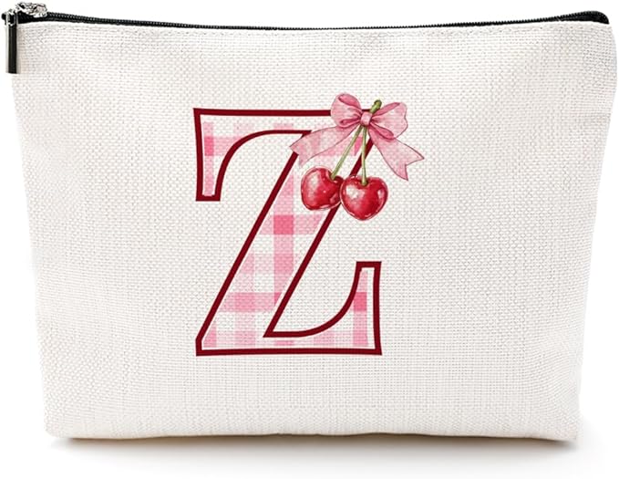 Initial Makeup Bag Monogram Cosmetic Bag Monogrammed Gifts for Women Girls Friends Coworker Teacher Personalized Travel Toiletry Bag Christmas Bridal Shower Wedding Bridesmaid Gifts, Cherry Z
