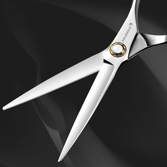 AOLANDUO Convex Edge Hair Cutting Scissors 6" Japanese VG10 Steel, Professional Salon Shears, Offset Handle, Ergonomic, Includes Case & Accessories, Silver White, 1 Count