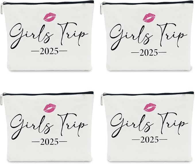 4 PCS Girls Trip Gifts Favors 2025 Girls Weekend Gifts for Women Bestie Gifts Friend Gifts Girls Trip Favors for Sister Females Friendship Holiday Vacation Makeup Bag Weekend Bags for Women