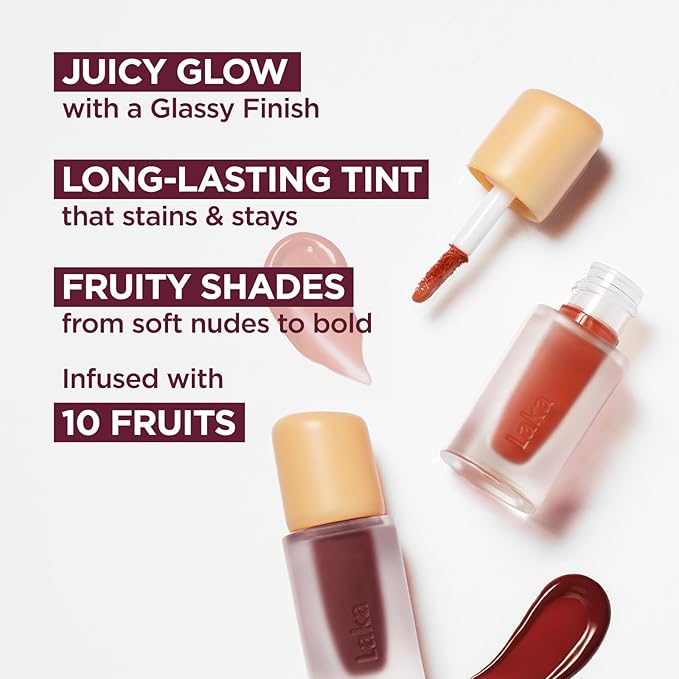Laka Fruity Glam Lip Tint Mini, Glowing Lip Stain with Wide Color Spectrum, Hydrating & Lightweight Texture, Long-Lasting Bold Stain, Non-Sticky, Vegan, K-Beauty (#149 Beans)
