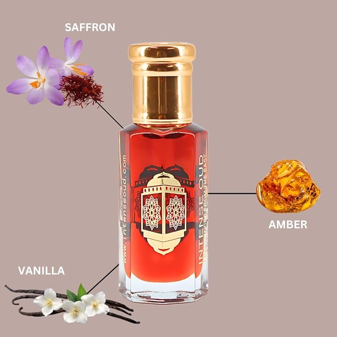 INTENSE OUD Gold Saffron Long Lasting Arabian Perfume Oils for Women 12ML (0.40 OZ) Fragrance Oil With Exotic Saffron, Amber & Sweet Vanilla Notes - Concentrated Perfume Oil in Black Gift Box