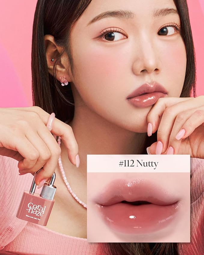 CORLAHAZE Glow Lock Jelly Tint 112 Nutty 4g, Hydrating Jelly Glow Lip Stain, Glass-Like Shine Lip Gloss, Long-Lasting Color, Moisturizing Lip Enhancer, Collectible Lock-Shaped Design, Korean Makeup