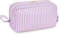 Narwey Cute Makeup Bag Small Toiletry Bag Travel Cosmetic Bag Organizer Make Up Bags with Organized Pockets for Women (Purple Stripe, Large)