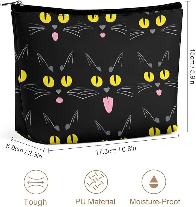 Travel Cosmetic Bag, Large Makeup Case, Toiletry Bag, Personality Fashion Zipper Cosmetic Case Cool Funny Black Cats