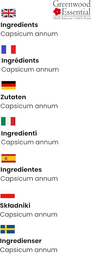 Greenwood Essential Chilli Seed Essential Oil (Capsicum annum) Pure | Non-Sticky | Non-Greasy | Lightweight | Men & Women | All Skin Types | Steam Distilled 30ml (1 oz)