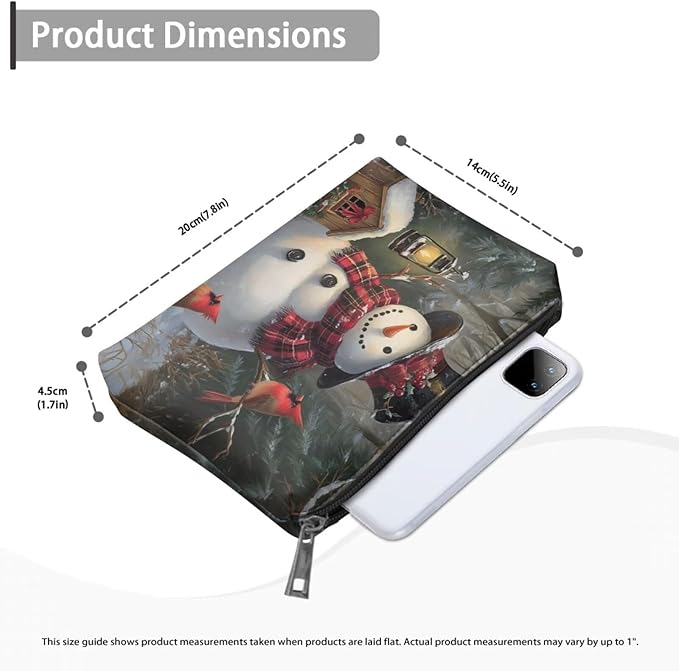 COEQINE Floral Makeup Bags for Women Leather Snowman Purse Cosmetic Organizer Bag Waterproof Portable Pouch with Zipper Portable Soft Leather Pouch Cell Phone Case for Holiday Birthday Christmas Gifts