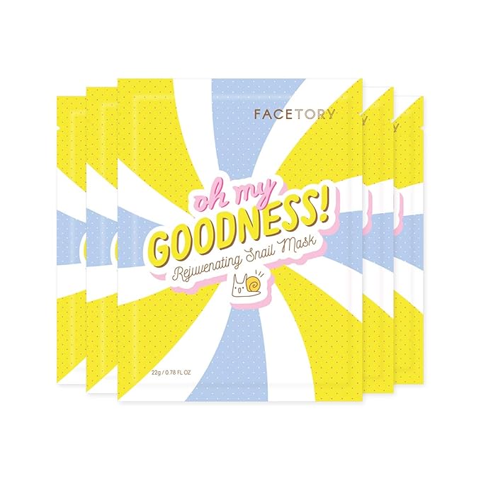 FACETORY K Beauty Face Mask Skin Care - OH MY GOODNESS REJUVENATING SNAIL Sheet Mask with Snail Essence & Hyaluronic Acid | Seal in Moisture (5 Pack)