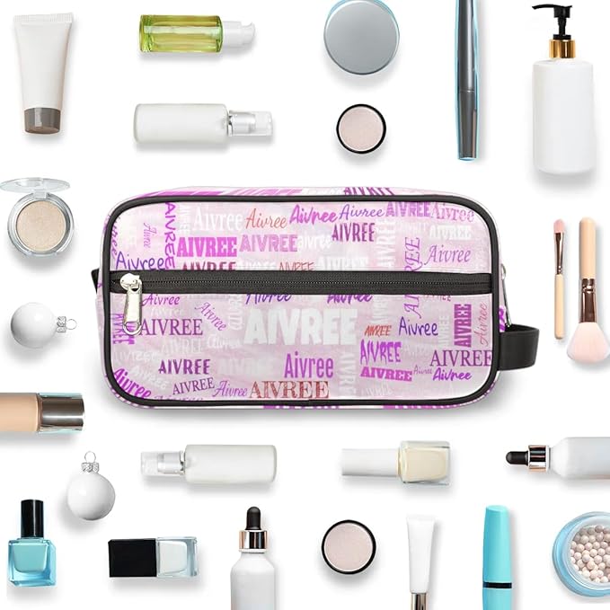 Personalized Makeup Bag with Name, Travel Cosmetic Bag for Women, Friends, Mother's Day, Bridesmaid, Bride, Wedding, Graduation, Light Pale Pink Background