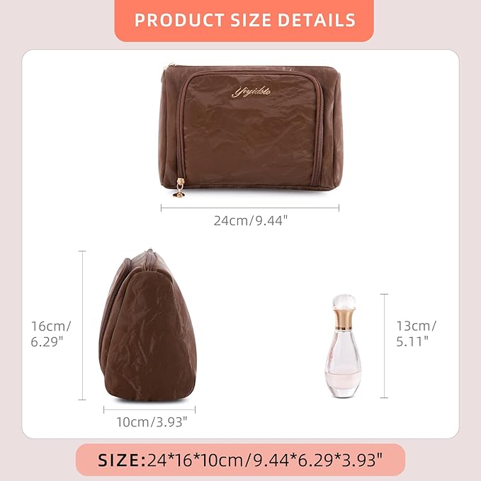 Cosmetic Bag Travel Makeup Bag Large Capacity Small Travel Zipper Pouch Makeup Organizer Bag for Women (Brown-2 Pack)