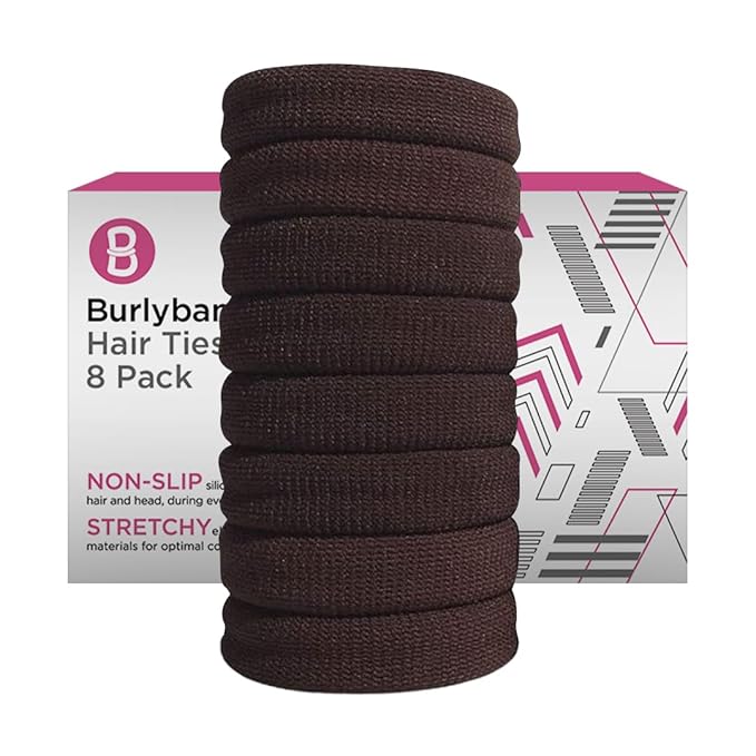 Burlybands Large Hair Ties for Thick, Heavy or Curly Hair - Non-Slip, Non-Damage, Seamless Women's Ponytail Scrunchies - Brown, 8 Pcs