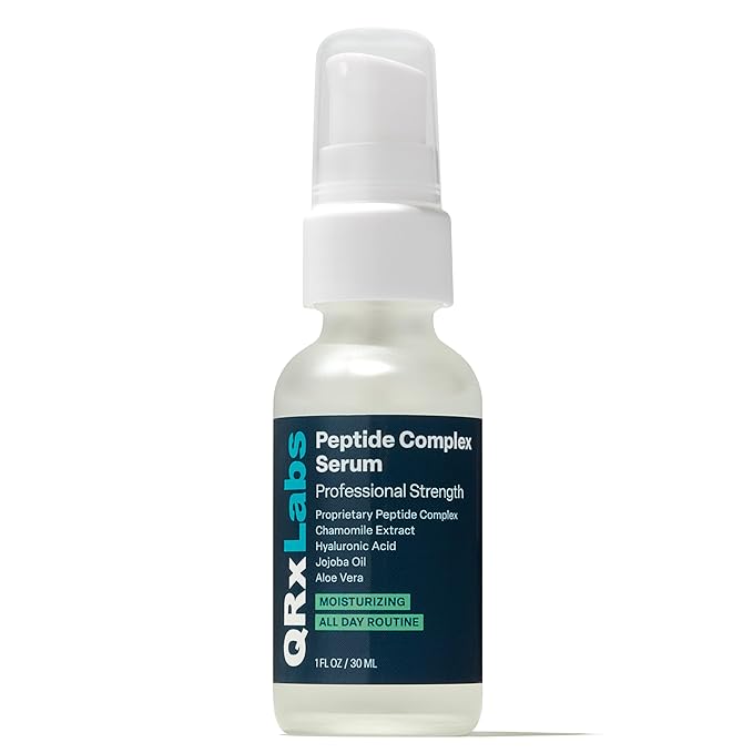 QRxLabs Peptide Complex Face Serum - 1 Fl Oz Unscented Gel - Collagen Booster & Hyaluronic Acid with Chamomile Extract for Skin Care, Peptide Booster & Tightening