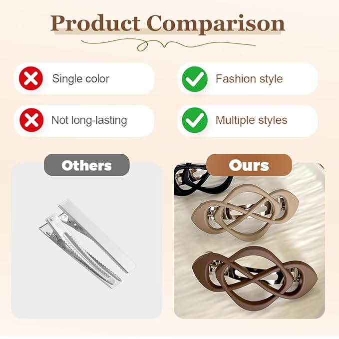 4 Pack Vintage French Barrette Hair Clips, 2025 New Hair Accessories for Women, Strong Hold No Slip Styling (Beige)