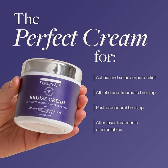 SKINTENSIVE Arnica Bruise Cream for Thin Skin - Moisturizing, Vitamin K C and E, Skin Renewal, 4 Oz [Jar May Vary]