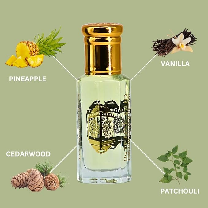 INTENSE OUD Majnoon Long Lasting Arabian Perfume Oils for Women 12ML (0.40 OZ) Fragrance Oil with Sweet Pineapple, Creamy Vanilla & Woody Musky Base - Concentrated Perfume Oil Black Gift Box