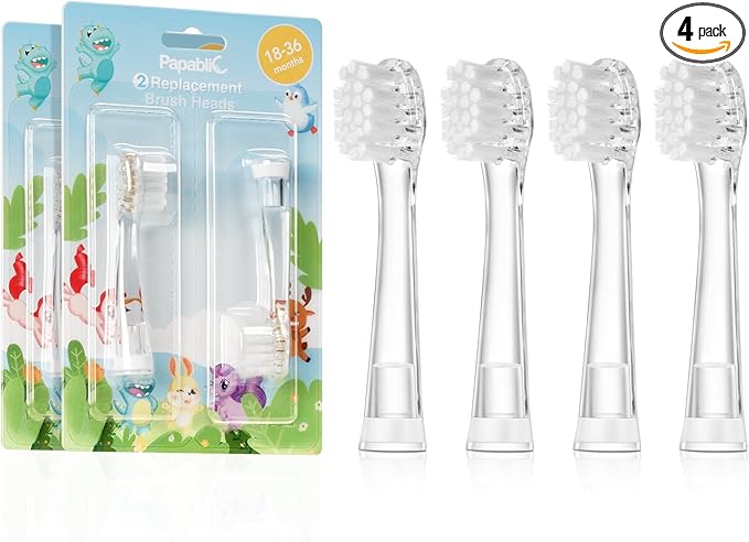 Papablic Replacement Toothbrush Heads - 4 Count | Compatible BabyHandy & Toddler Sonic Electric Toothbrushes (18-36 Months)