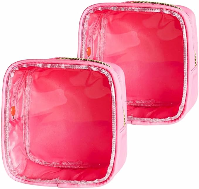 2PCS Pink clear Cosmetic Pouch Travel Cosmetic Case 5x5x2 inch Small Transparent Toiletry Pouch with Zipper Portabble Makeup Organizer for Women and Essentials