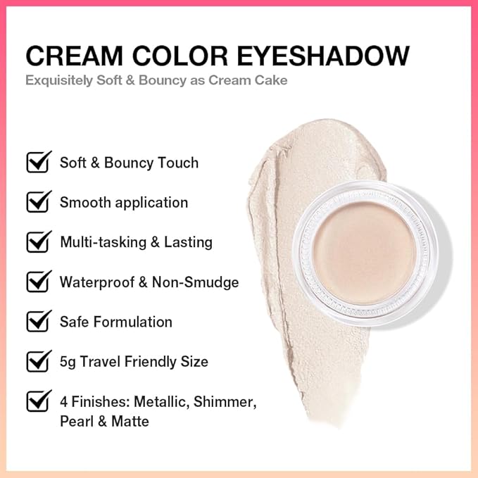 Cream Glitter Brulee Shimmer Metallic Eyeshadow Palette Makeup, Natural Single Mini Instant Holographic Eyeshadow For Women, Sombras Crema Para Ojos, Talc, Paraben & Cruelty Free, 705