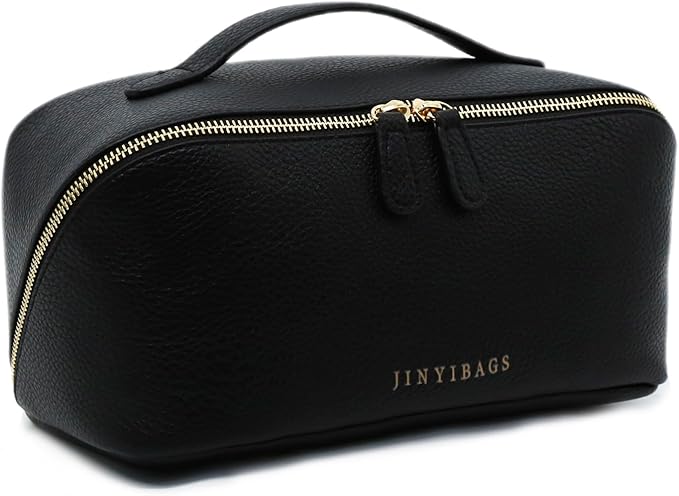 Travel Makeup Bag – Large Cosmetic Organizer with Waterproof PU Leather, Smooth Double Zipper & Tear-Resistant Lining, Toiletry Pouch for Women (Black)