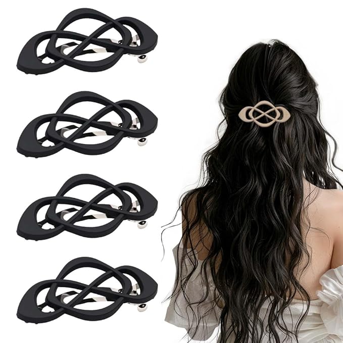 Vintage French Barrette Hair Clips, Hair Barrettes Hair Accessories for Women Girls, Elegant Retro Non Slip Clip with Classic Design Thick to Thin, Stylish Accessories Hair (Black, 4PCS)