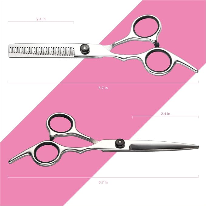 Hair Cutting Scissors Thinning Shears- Fcysy Professional Barber Sharp Hair Scissors Hairdressing Shears Kit with Haircut Accessories in Leather Case for Cutting Styling Hair for Women Men Pet- 7 Pcs