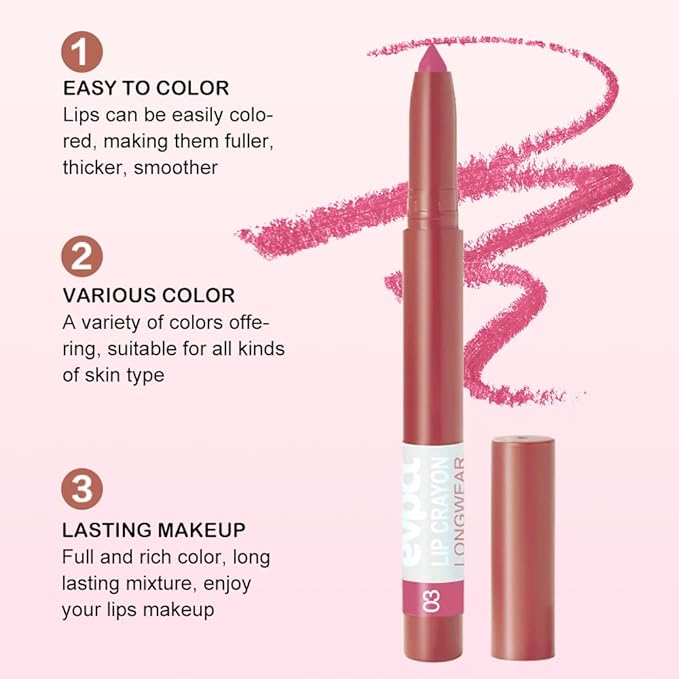 BINGBRUSH Lip Crayons Matte Long Lasting Lipstick Pack Set,Moisture Smooth Lipliner With Built-in Sharpener Ultimate Lip Crayon for Makeup- Waterproof Velvet Lipgloss Lip Stain (03#Purple Beige)