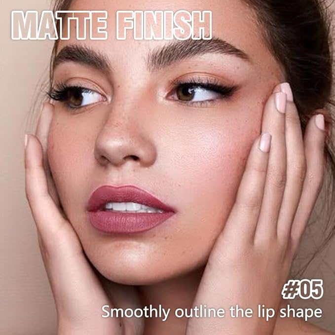 Mauve Matte Lipstick Crayon for Women, 24 Hour Lipstick Lip Liner Pencil Long Lasting Waterproof Smudge Proof Vegan & Cruelty-Free Neutral lip liner marker Easy Application Full Coverage B05#