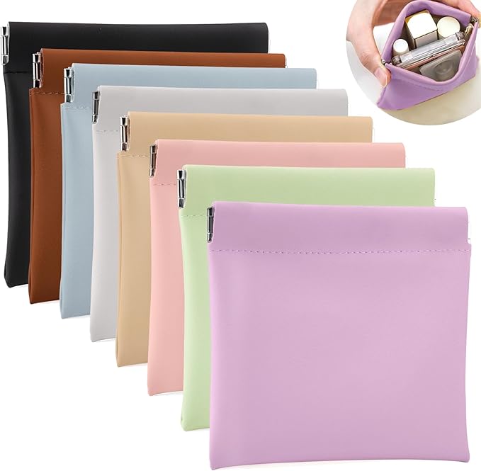 BUSOHA 8PCS Snap Closure Organizer Pouch, Small Women's Leather Pouches for Purse, Mini Makeup Bag for Cosmetics Headphones Jewelry Lipstick
