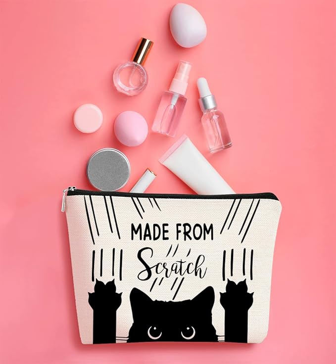 Cat Made From Scratch Funny Kitty Kitten Paw Makeup bag,Cosmetic Bag Zipper Travel Toiletry Bag Best Gift Idea for Cat Lovers Teen Girls,Cat Owners Gifts,Birthday Christmas's Gift