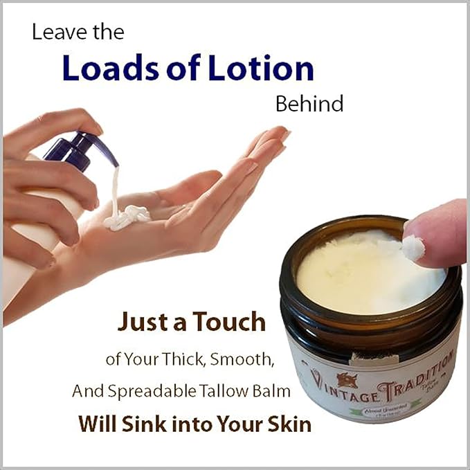 Vintage Tradition Beef Tallow All Purpose Balm - Healing, Hydrating Men’s Skin Care Salve Replaces Body Lotion, Hand Cream, More - Essential Oil, Olive Oil, and Grass-Fed Tallow, 2 fl. oz.