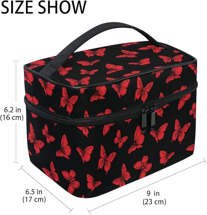 Butterfly Makeup Bag, Black Makeup Organizer Bags Toiletry Bag Box Travel Cosmetic Bag Make Up Train Case for Women Teen Girl Ladies