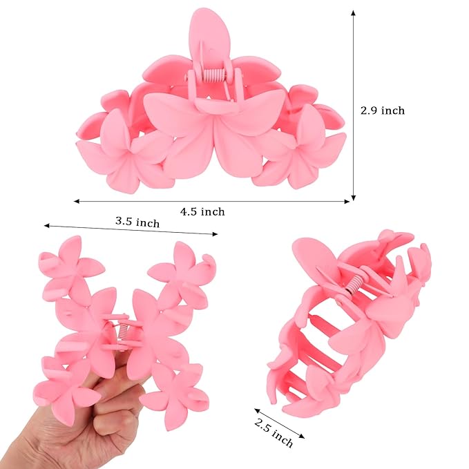 Hawaiian Flower Hair Clips Large Matte Hair Claw for Women Non-Slip Strong Hold Clips for Thick Hair, Hair Accessories,Blue,Purple,Pink,Yellow