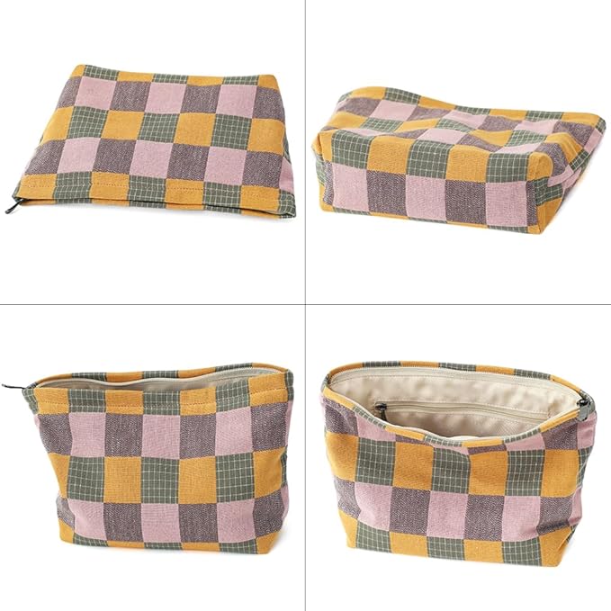 Plaid Cloth Makeup Bag - Large Capacity Travel Cosmetic Pouch & Toiletry Organizer with Zipper, Stylish Make Up Organizer for Daily Use,Gift for Women