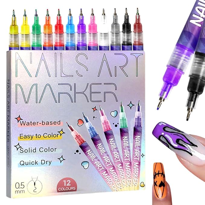 12 Color 3D Nail Art Pens Set, Nail Art Pens for Painting Nails Art Markers for Gel Nails