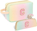 Personalized Initial Makeup Bag Trendy Stuff Leather Waterproof Cosmetic Bag Travel Toiletry Bag, Christmas/Thanksgiving/Halloween Gifts Makeup Organizer Case for Women Girls Mom Girlfriend Wife
