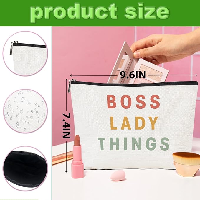 2pcs Boss Lady Gifts for Women Makeup Bag, Boss Lady Cosmetic Bag Thank You Gift from Coworker Mentor Supervisor Leader Christmas Birthday Retirement Gifts