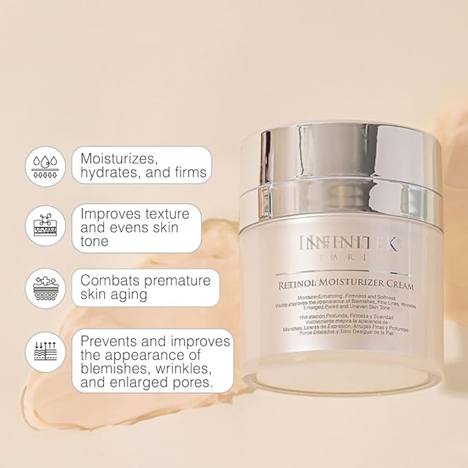 Infinitek Paris Retinol Face Moisturizer Night Cream - Premium Skin Care with Collagen & Vitamin E. Advanced Anti-Aging and Antioxidant Face Cream. Vitamin Enriched Moisturizer for Radiant Skin