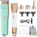 Hair Clippers & 1 Bikini Trimmer - Waterproof Electric Clippers & 4 in 1 Bikini Trimmer Set, Deluxe Wet/Dry Body Shaver for Nose Eyebrows Beard Pubic Hair, Green