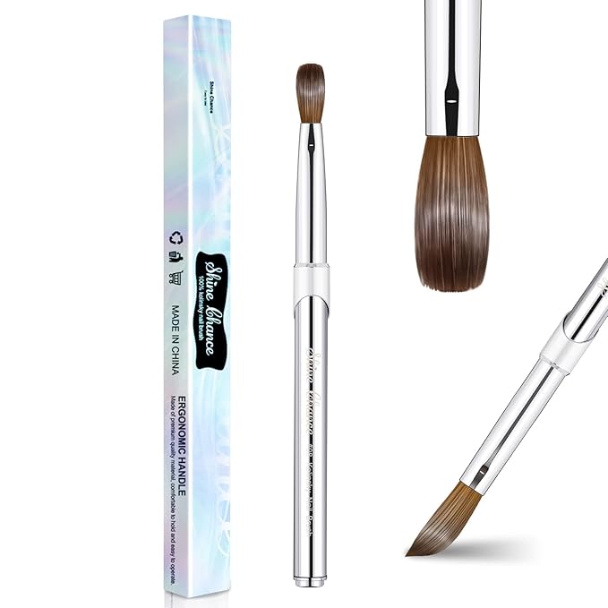 Acrylic Nail Art Brush Size 8, 100% Pure Kolinsky Hair Oval Nail Brush for Acrylic Application, Professional Nail Extension Manicure Tool Striping Nail Drawing Pen for DIY Home Salon