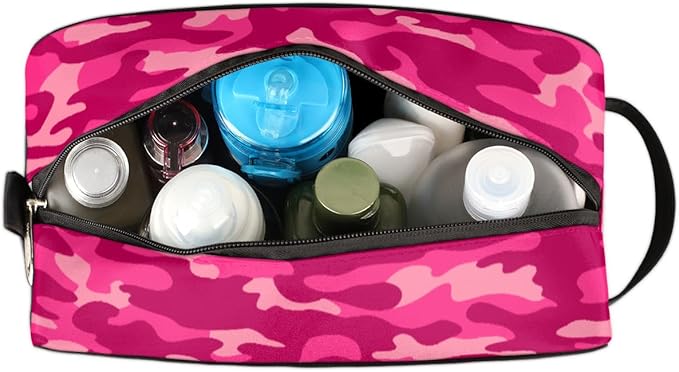 Pink Camo Camouflage Pattern Travel Toiletry Bag for Women Men Lightweight Cosmetic Makeup Bag Organizer Waterproof Shaving Bag Dopp Kit with Large Capacity for Toiletries and Shaving Accessories