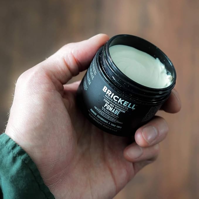 Brickell Men's Products Strong Hold Texturizing Pomade For Men, Natural and Organic, Pliable Hair Styling Fiber Pomade, 2 Ounce, Scented