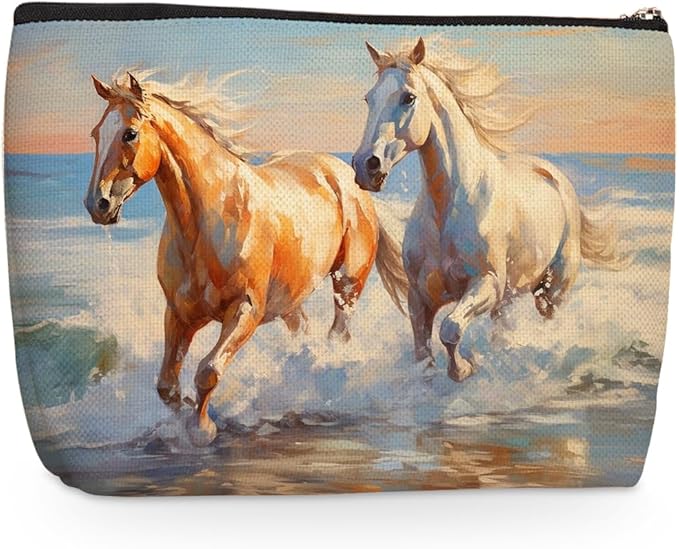 Wenboco Cute Horse Makeup Bag, Horse Gifts for Girls Horses Lover Animal Lovers Makeup Case Cosmetic Bags for Women, Portable Pouch Purse Travel Toiletries Accessories, Christmas Birthday Gifts