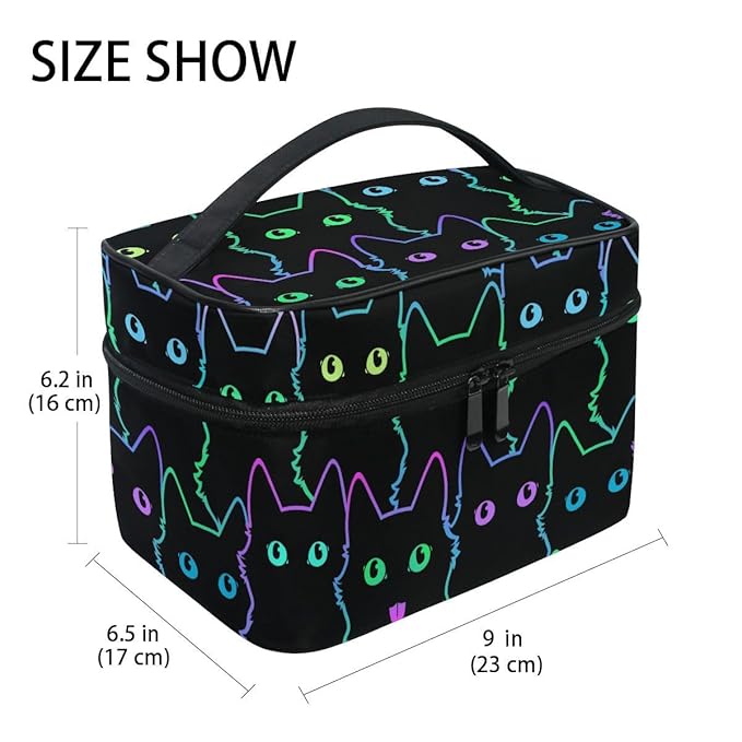 Cosmetic Bag Colorful Neon Cat Travel Makeup Organizer Bag Portable Train Case for Women Girls