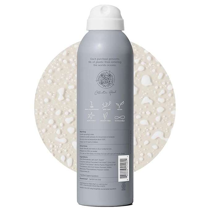 Project Reef Non-Aerosol Aloe Cooling Mist – Vegan, Ocean Friendly & Hydrating After-Sun Spray with Organic Aloe Vera, Peppermint & Cucumber – Natural Sunburn Relief & Daily Skin Refreshment, 5 fl oz