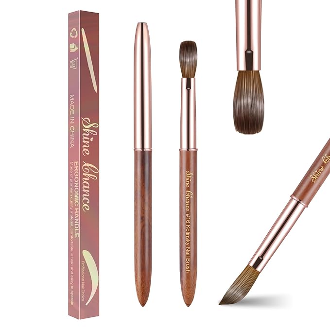 Acrylic Nail Art Brush Size 16, 100% Pure Kolinsky Hair Oval Nail Brush for Acrylic Application, Professional Nail Extension Manicure Tool Wooden Handle Nail Drawing Pen for DIY Home Salon