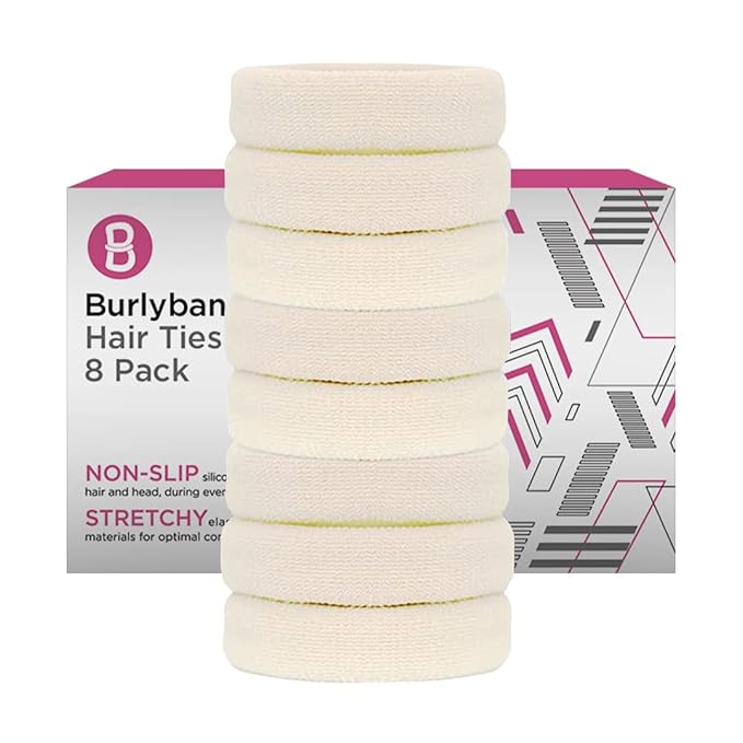 Burlybands Large Hair Ties for Thick, Heavy or Curly Hair - Non-Slip, Non-Damage, Seamless Women's Ponytail Scrunchies - Blonde, 8 Pcs